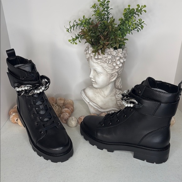 KARL LAGERFELD womens Maxi Chain Combat Boot Sz 8.5 - Picture 2 of 13